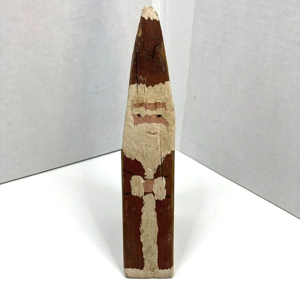 Lot of 5 Vtg Santa Claus Rustic Primitive Hobbyist Wood Hand‎ Painted Figurines